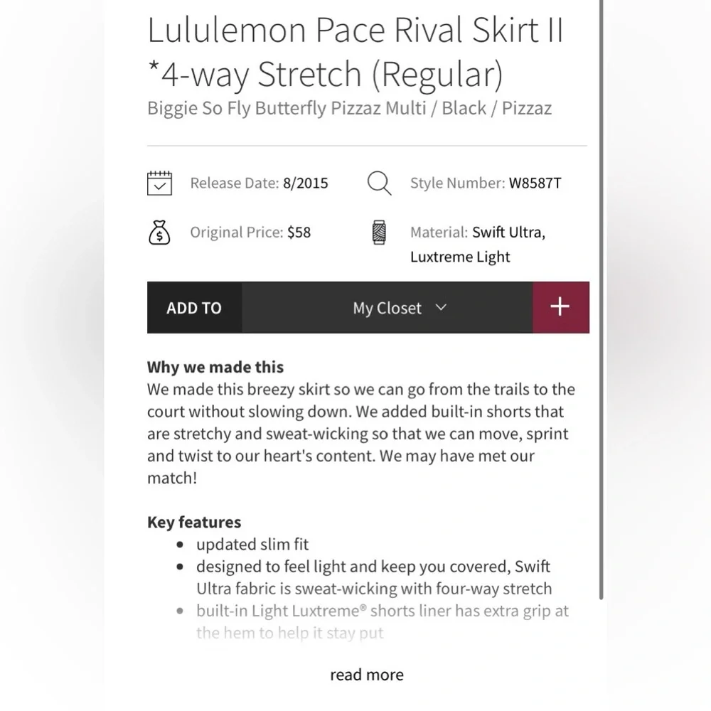 Lululemon Pace Rival Skirt II 4-way Mountain Peaks Black Forage Teal Skort 8 Reg